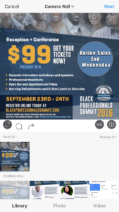 Instagram Draft Page with yellow and white text that says ninety nine dollars get your tickets now and more text