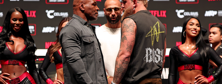 Mike Tyson and Jake Paul face off before their November 15, 2024 boxing match.