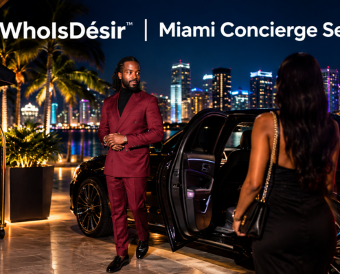 Miami concierge services with a luxury vehicle and professional concierge assisting a client.